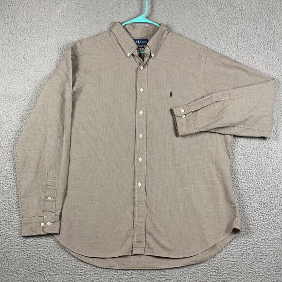 VTG Ralph Lauren Classic Fit Button Down Shirt Men's 17.5 XL Brown Houndstooth - Picture 2 of 7